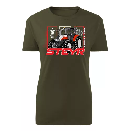 zelený dámske tričko steyr s motívom traktora