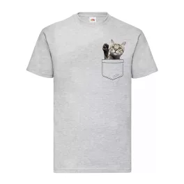 mačka s labami vo vrecku šedé tričko