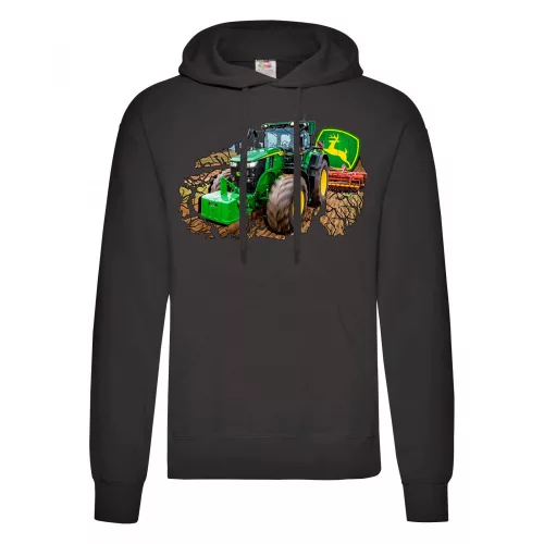 zelený traktor v práci s kapucňou čierna