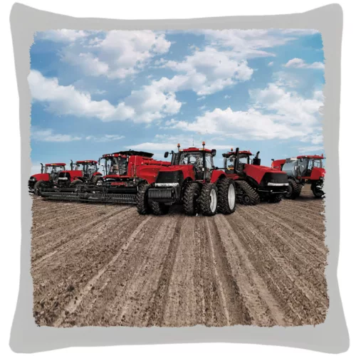červené traktory v práci šedý bavlnený vankúš