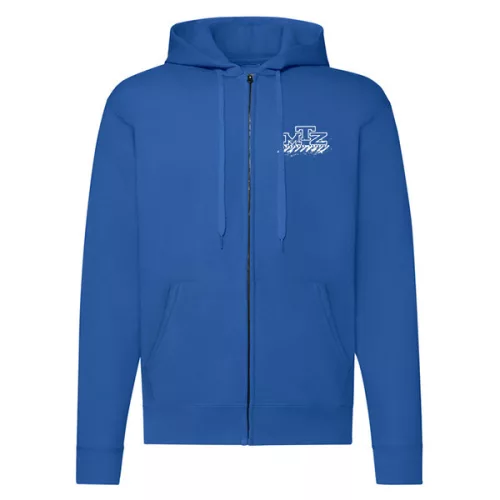 mtz50 modrý sveter na zips s bielym vzorom