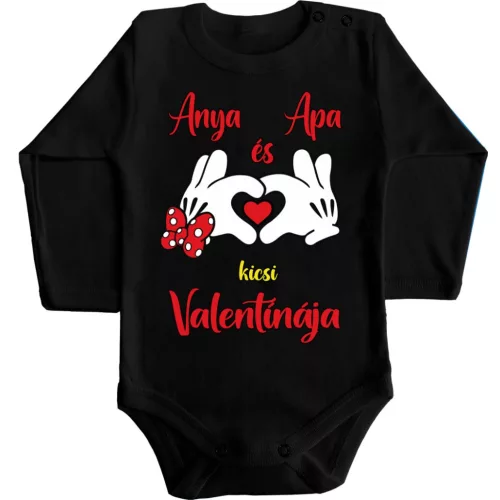 malý valentín mamy a otca! dievčenské body pre bábätká s dlhým rukávom čiernej farby