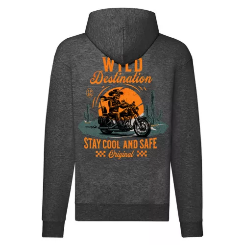 wild destination motorcycle mikina na zips, sivá