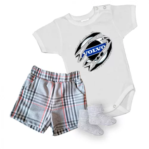 volvo biely krátky rukáv body pre bábätká + šortky a ponožky