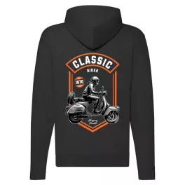 classic rider motorcycle mikina na zips, čierna