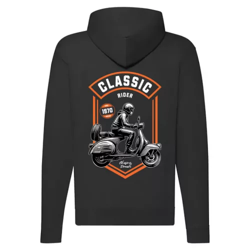 classic rider motorcycle mikina na zips, čierna