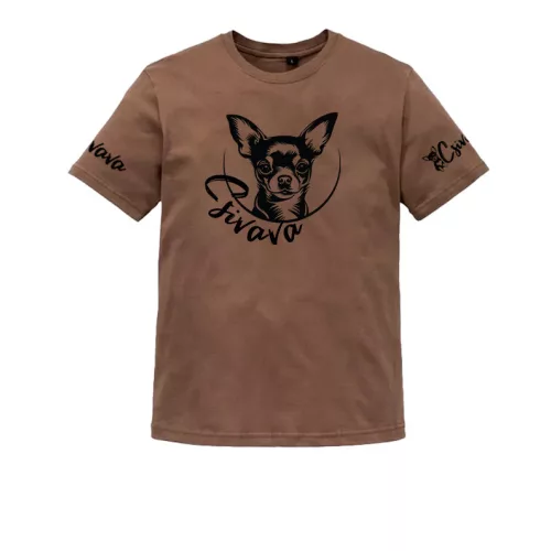 čivava pánske hnedé tričko veľký vzor