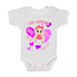   biele detské body s krátkym rukávom s údajmi o narodení (dievča)