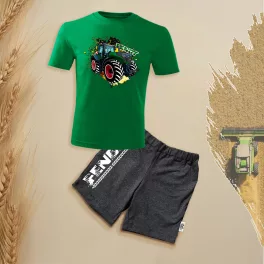 fendt zelený detský sada s krátkym rukávom a šortkami