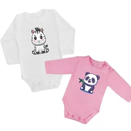   2 kusová súprava zebra panda (ružová - biela) dlhý rukáv