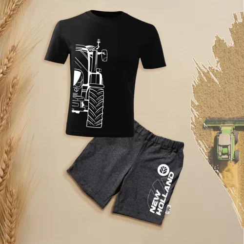 detský sada s krátkym rukávom a šortkami new holland obrys čiernej farby.
