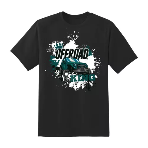 čierne tričko so zeleným vzorom offroad king