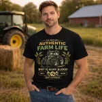 Authentic Farm Life čierne tričko (S anglickým textom)