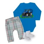 vzor new holland, body pre bábätká modrá long, nohavice a ponožky
