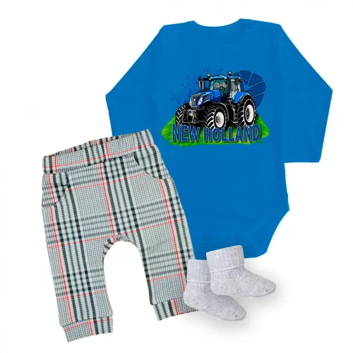 vzor new holland, body pre bábätká modrá long, nohavice a ponožky