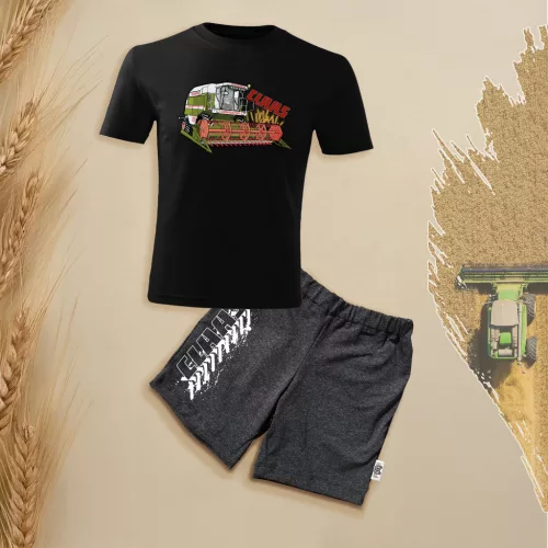 čierny detský sada s krátkym rukávom a šortkami claas dominator