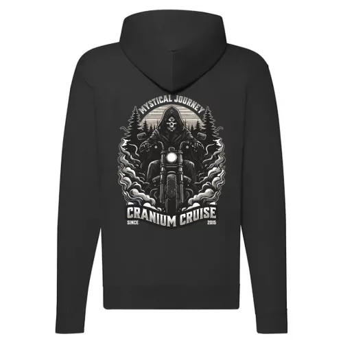 mystical journey motorcycle mikina na zips, čierna