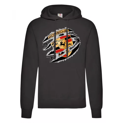 sveter porsche s kapúcou čierna