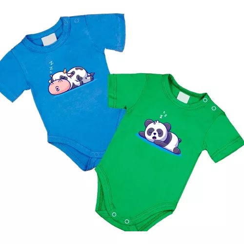 2 kusové pandy, súprava kravičkas (modro - zelená) krátky rukáv