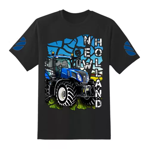 čierne tričko s potlačou new holland