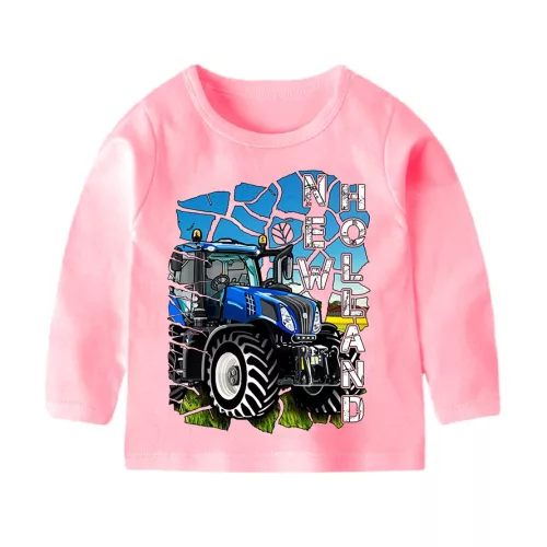 detské tričko s dlhými rukávmi, potlačené ružové new holland