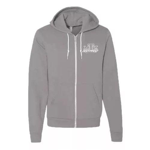 svetlo sivá svetre s kapúcou na zips nový obrys mtz50 biely vzor