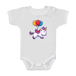   jednorožec s troch balónmi biely biely rukáv detské telo s krátkym rukávom