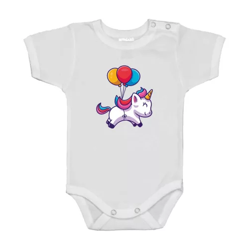 jednorožec s troch balónmi biely biely rukáv detské telo s krátkym rukávom