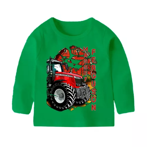 zelené detské tričko s dlhými rukávmi s potlačou massey ferguson