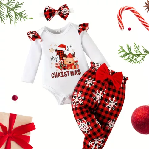 moje 1. vianočné body + nohavice + čelenka s mašľou 9-12 mesiacov