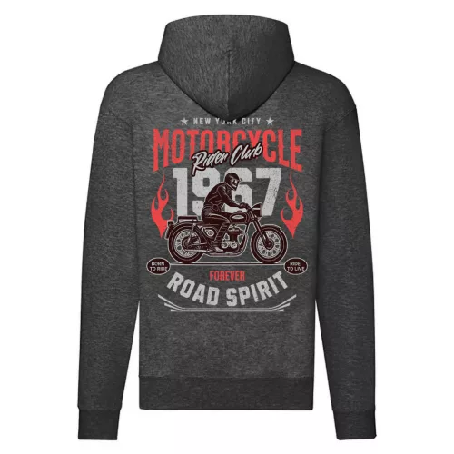 motorcycle road spirit motorcycle mikina na zips, sivá