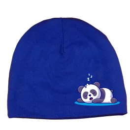 spiaca panda detská čiapka modrá