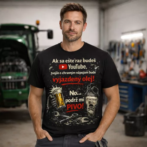 Ak ešte raz spomenieš YouTube... Čierne tričko s motívom opravára traktorov