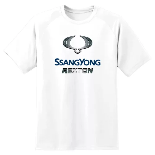 biele tričko so vzorom loga ssangyong rexton