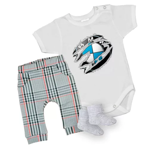 bmw biely krátky rukáv body pre bábätká + nohavice a ponožky