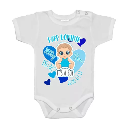 telo dieťaťa s krátkym rukávom s údajmi o narodení pre biele meno (chlapec)