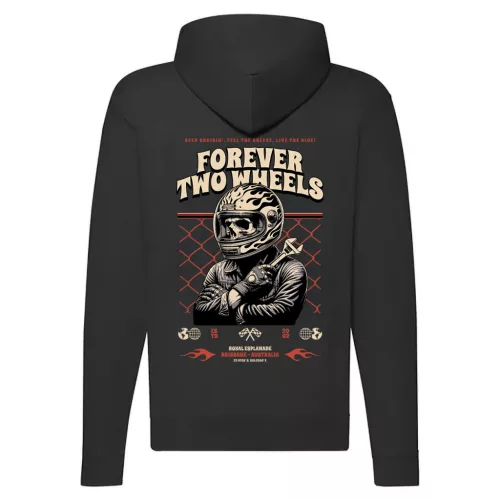 forever two wheels motorcycle mikina na zips, čierna