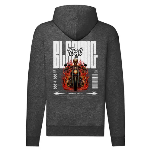 blazing motorcycle mikina na zips, sivá