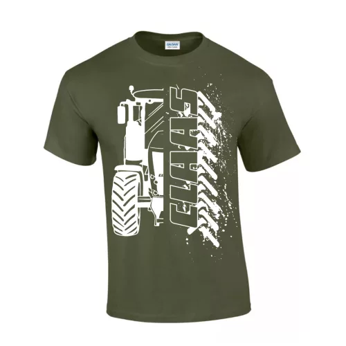 claas obrysový dizajn zelené tričko biely vzor