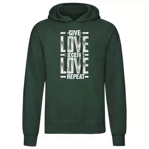 give love...zelená sveter s klokaním vreckom