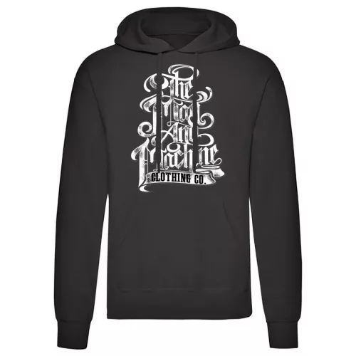 the man and…čierna sveter s klokaním vreckom