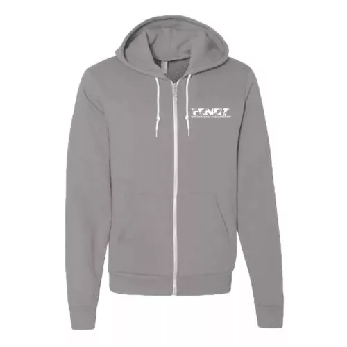 svetlo sivá sveter s kapucou na zips nový tvarovaný biely vzor fendt