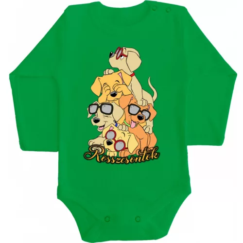 zlé kosti! detské body s dlhým rukávom zelenej farby