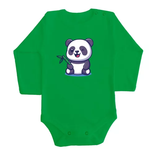 panda dlhý rukáv body pre bábätká zelená