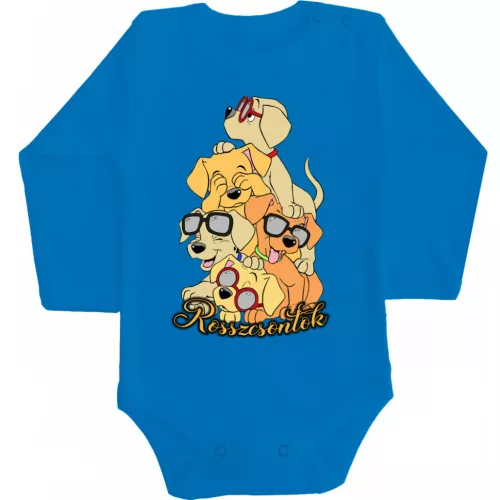 zlé kosti! detské body s dlhým rukávom modrej farby