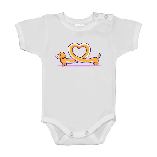 bojčenské telo s krátkym rukávom so srdciovým nožíkom psa biely