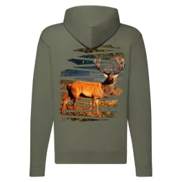 sveter s mikinou na zips jeleň zelená