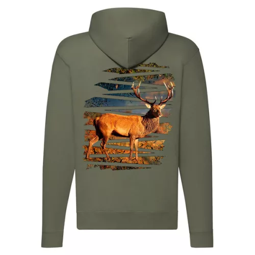 sveter s mikinou na zips jeleň zelená