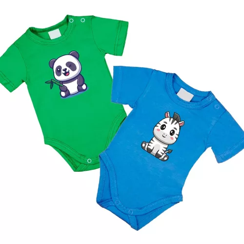 2-dielny zebra, panda sada (zeleno-modrý) krátky rukáv