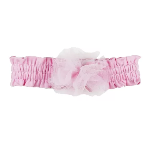 bavlnená ružová čelenka s tylovou mašľou